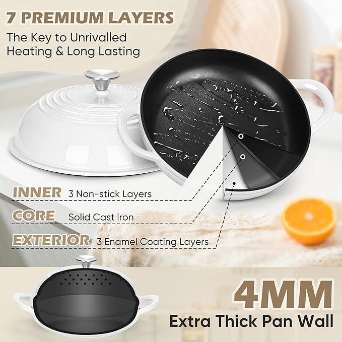 Bread Dutch Oven for Sourdough Baking (5.5 QT), Joyfair Enameled Cast Iron Dutch Oven Pot with Lid, Sourdough Bread Pan with Heavy Duty Dual Handles, Non-Stick & Even Heat, Oven-safe up to 500°F White - Image 2
