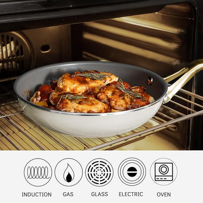 7-Piece Ceramic Nonstick Cookware Set with Lids - PFAS/PTFE/PFOA Free, Interior & Exterior Ceramic Coating -Easy to Clean- Kitchen Storage-All Stovetop Compatible & Oven-Safe up to 480°F