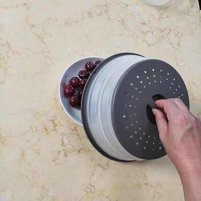 Vented Collapsible Microwave Splatter Cover for Food,Kitchen dish bowl Plate lid Can be Hung,Dishwasher-Safe,Fruit Drainer Basket,BPA-Free Silicone & Plastic,gray