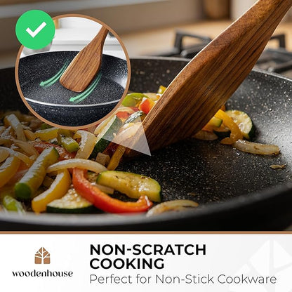 Wooden Spoons for Cooking – 13 Pcs Premium Teak Wooden Utensil Set - Durable, Safe for Nonstick Cookware, Easy to Clean & Heat Resistant Kitchen Utensils Set Wood with Ergonomic Handles - Image 3