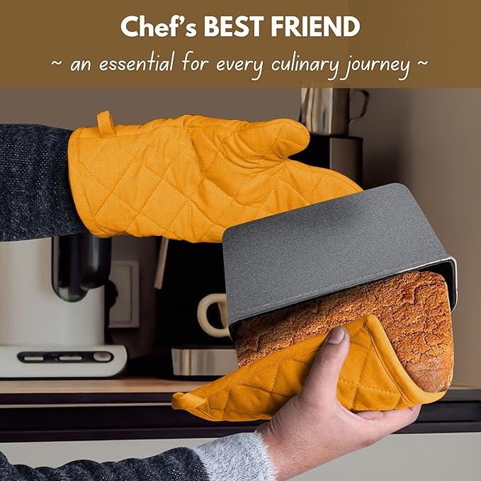 Native Fab 4 Piece Set - 2 Oven Mitts & 2 Potholders, Heat Resistant, 100% Cotton, Quilted Design, Non-Slip Grip, Machine Washable, Ideal for Baking, Cooking, BBQ, Kitchen Protection - Mustard Yellow - Image 3