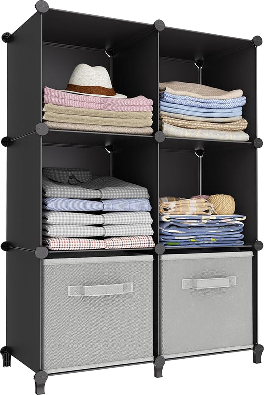 6-Cube Storage Organizer, Closet Organizer Storage Cabinet Shelf Bookcase Bookshelf with Metal Hammer, Storage Cubes Organizer Cabinet for Kids, Closet, Bedroom, Bathroom(11.8x11.8x11.8 inch)Black by DecorateYourHome