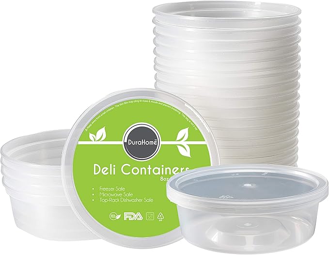 DuraHome - Deli Containers with Lids 8 oz. Leakproof - 40 Pack Plastic Microwavable Clear Food Storage Container/Slime Premium Heavy-Duty Quality, Freezer & Dishwasher Safe - Image 2
