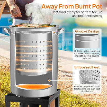ROVSUN 44-Quart Stainless Steel Turkey Fryer & Seafood Boil Pot with Basket, Lid & Hook, Large Stock Pot for Outdoor Cooking of Turkey, Crawfish, Crab, Lobster & Shrimp