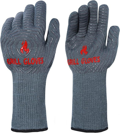QUWIN BBQ Gloves, Oven Gloves 1472℉ Extreme Heat Resistant, Grilling Gloves Silicone Non-Slip Oven Mitts, Kitchen Gloves for BBQ, Grilling, Cooking, Baking-1 Pair… (Grey, One Size(Long Cuff)) by QUWIN
