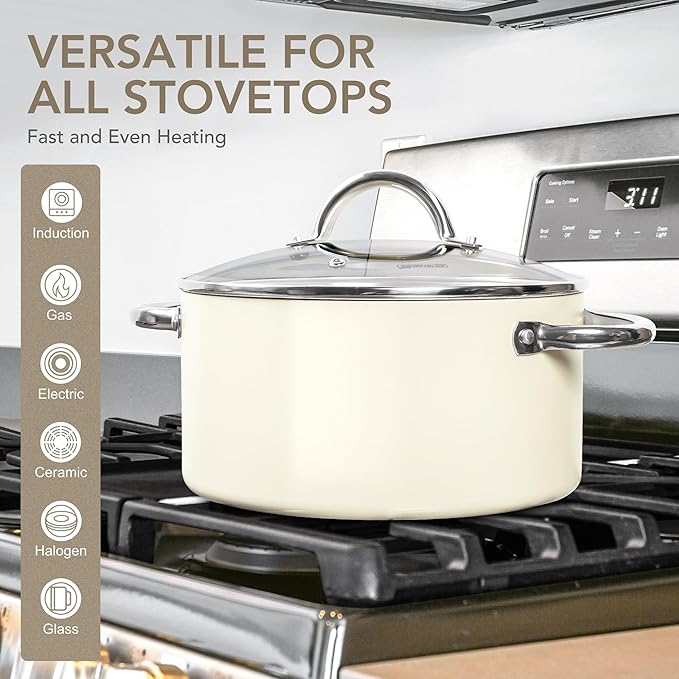 MICHELANGELO Stock Pot with Lid, Nonstick Cooking Pot, 5 Quart Soup Pot with Lid, Non Stick Pots with Stainless Steel Handle, Induction Compatible, Cream - Image 4