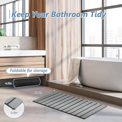 AWW Foldable Stone Bath Mat, Quick Dry Diatomaceous Earth Bath Mat with Non-Slip Mat, Super Absorbent, Easy to Clean, Compact for Small Bathrooms, 31.5 x 15.7, Grey - Image 5