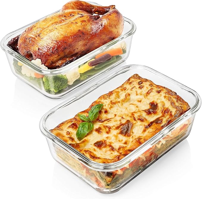 Razab 4 PC 1860ml / 63 Oz / 8 Cups Large Glass Food Storage Containers with Lids - Glass Meal Prep Containers for Roasting & Storing Leftover, Lunch Container with Lids, Microwave & Oven Safe - Image 8