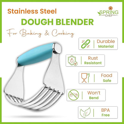 Spring Chef XL Stainless Steel Pastry Cutter Tool for Baking - Heavy Duty Dough Blender - Butter & Dough Cutter Tool with Sharp Blades - Pastry Blender for Easy Mixing - Dishwasher Safe - Aqua Sky - Image 2