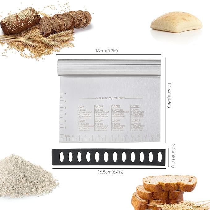 2PCS Dough Pastry Bench Cutter Scraper, OLULU Stainless Steel Kitchen Food Scraper with Protective Cover, Anti-Wear Laser-Engraved Measuring Scale and Ear Of Wheat, Dishwasher Safe (2Pack, 6 inch) - Image 2