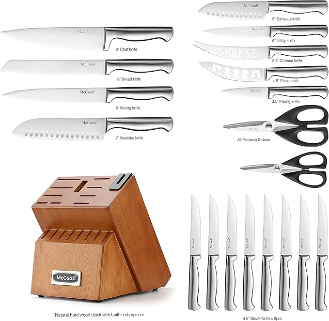 McCook® Kitchen Knife Sets,German Stainless Steel Knives Block Set with Built-in Sharpener - Image 2
