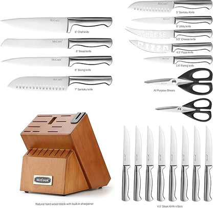 McCook® Kitchen Knife Sets,German Stainless Steel Knives Block Set with Built-in Sharpener - Image 2