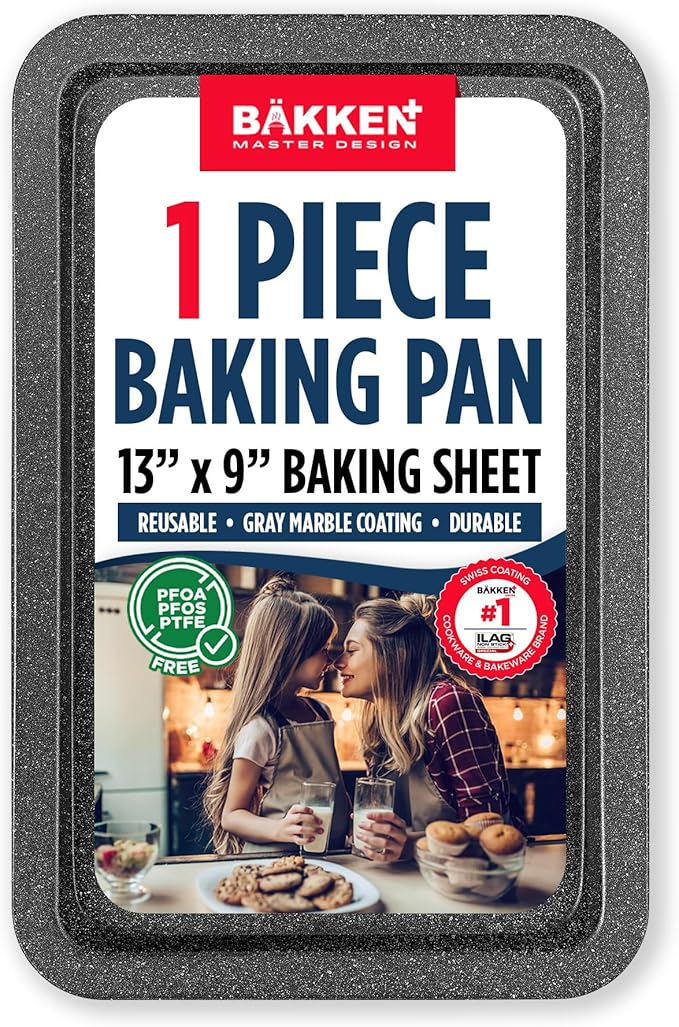 BAKKEN Kitchen Baking Pans - Nonstick Gray Coating, 13.18’’ × 8.66’’ Commercial Grade Carbon Steel Cookie Sheet, Baking Kitchen Essentials, PFOA, PFOS, PTFE Free, Oven Safe Tray (450° F), Gray by Unknown