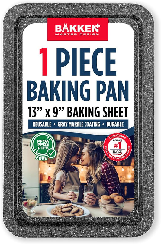 BAKKEN Kitchen Baking Pans - Nonstick Gray Coating, 13.18’’ × 8.66’’ Commercial Grade Carbon Steel Cookie Sheet, Baking Kitchen Essentials, PFOA, PFOS, PTFE Free, Oven Safe Tray (450° F), Gray by Unknown