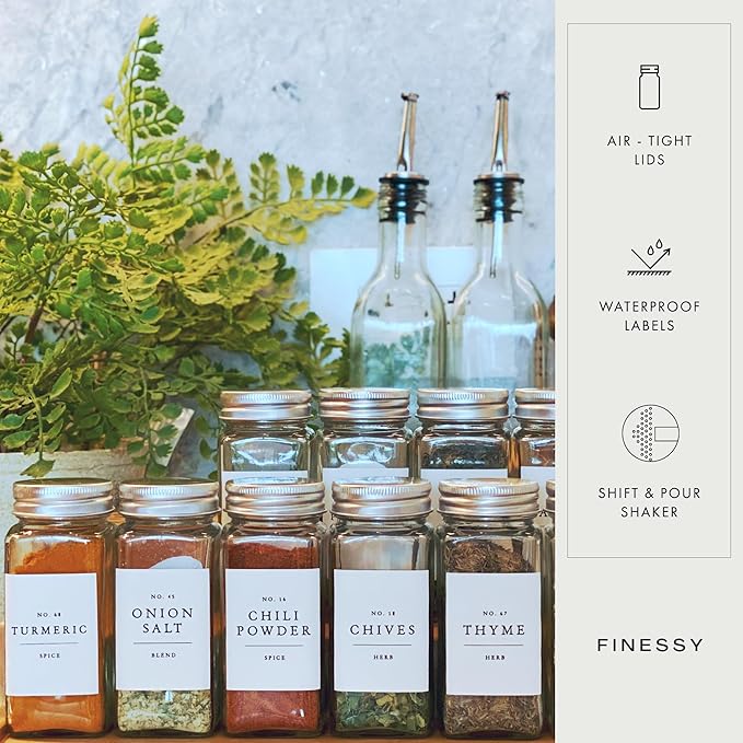 Glass Spice Jars with Labels with Metal Lids and Shakers Farmhouse 36 Pack Set, 4oz Small Clear Empty Spice Bottles Seasoning Containers with Label Organizer Square Herb Seasoning Jars for Kitchen - Image 6