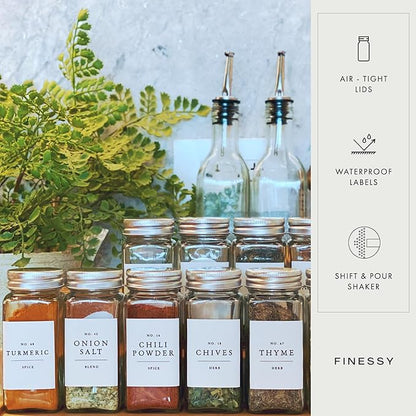 Glass Spice Jars with Labels with Metal Lids and Shakers Farmhouse 36 Pack Set, 4oz Small Clear Empty Spice Bottles Seasoning Containers with Label Organizer Square Herb Seasoning Jars for Kitchen - Image 6
