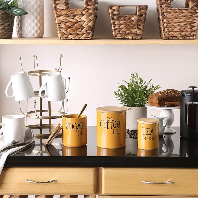 DII Kitchen Accessories Retro Collection, Ceramics, Canister Set, Honey, 3 Piece - Image 3