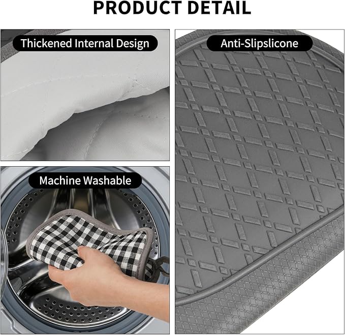 Tifanso Plaid Oven Mitts and Pot Holders 4-Piece Set, Oven Mitts Gloves Heat Resistant with Non-Slip Silicone Surface for Cooking Baking Grilling, Cotton Pot Holders Pads for Kitchen Cooking (Grey) - Image 7