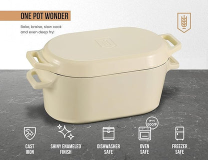 Kook Dutch Oven, for Bread Baking, Sourdough Loaf Pan, Dual Handles, Enameled Cast Iron, with Sling, Dishwasher Safe, Oven safe 500F, 3.4 Qt, Ivory - Image 7