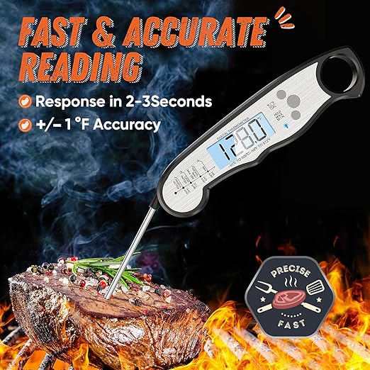 Digital Meat Thermometer, Waterproof Instant Read Food Thermometer for Cooking and Grilling, Kitchen Gadgets, Accessories with Backlight & Calibration for Candy, BBQ Grill, Liquids, Beef, Turkey… - Image 2