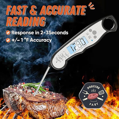 Digital Meat Thermometer, Waterproof Instant Read Food Thermometer for Cooking and Grilling, Kitchen Gadgets, Accessories with Backlight & Calibration for Candy, BBQ Grill, Liquids, Beef, Turkey… - Image 2