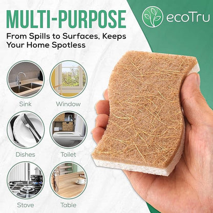 6 Pack Natural Kitchen Sponges, Compostable White Cellulose & Organic Coconut Scrubber Sponge for Washing Dishes, Kind Eco Friendly Non Toxic & Biodegradable Dishwashing Sponges - Image 9