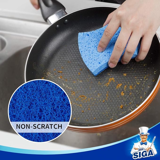 MR.SIGA Non-Scratch Cellulose Scrub Sponge, Dual-Sided Dishwashing Sponge for Kitchen, 12 Pack - Image 3
