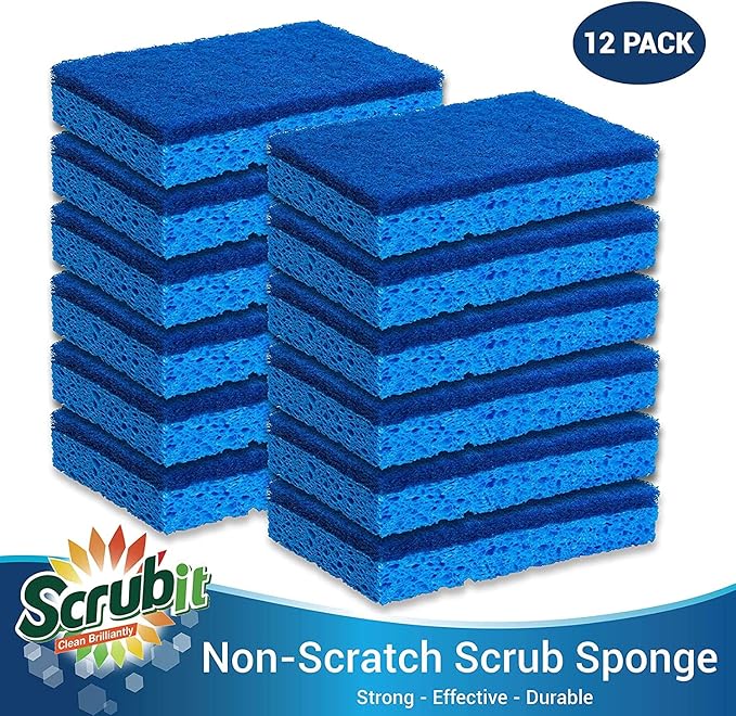 SCRUBIT Kitchen Scrub Sponges - Non-Scratch Dishwashing Sponge for Cleaning Dishes, pots and Pans - 12 Pack (Blue) - Image 3