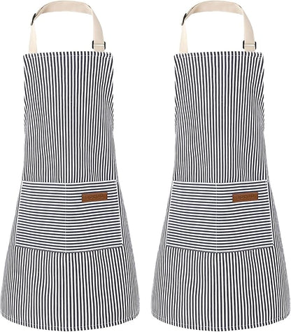 2 Pack Stripes Kids Apron, Kids Cooking Aprons with 2 Pockets, Cute Aprons for Cooking for Boys and Girls