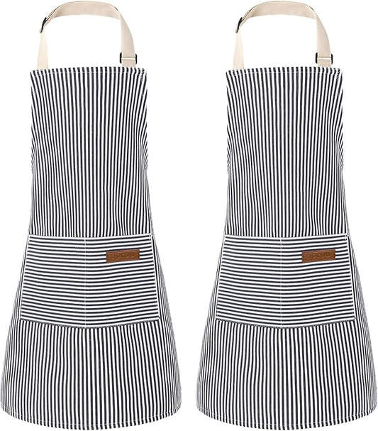2 Pack Stripes Kids Apron, Kids Cooking Aprons with 2 Pockets, Cute Aprons for Cooking for Boys and Girls