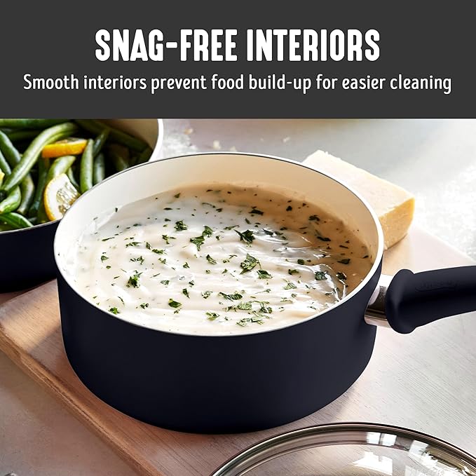 GreenLife 2.5QT Nonstick Saucepan with Glass Lid, Soft Grip, PFAS-Free Ceramic, Multipurpose Chef Pan, Milk & Sauce Cooking Pot, Dishwasher & Oven Safe to 350˚F, Stay-Cool Handle, Black - Image 5