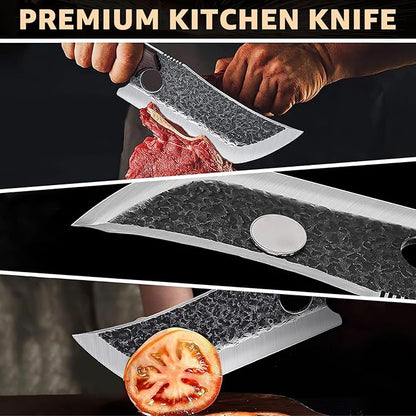 DRGSKL Hand Forged Meat Cleaver Knife Fathers Butcher Knives for Meat Cutting Full Tang Chef Knife with Belt Sheath and Gift Box High Carbon Steel for Kitchen or Camping, Gift for Dad - Image 5