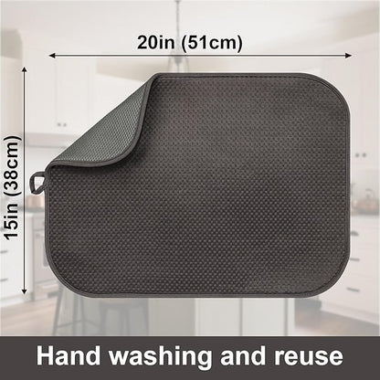 2-Pack Dark Gray Dish Drying Mats 20" x 15" – XL Kitchen Drying Mat for Countertop, Absorbent Microfiber Dish Rack Mat, Foldable Dish Pad for Dishes, Pans – Reusable Dish Drainer Mat - Image 3