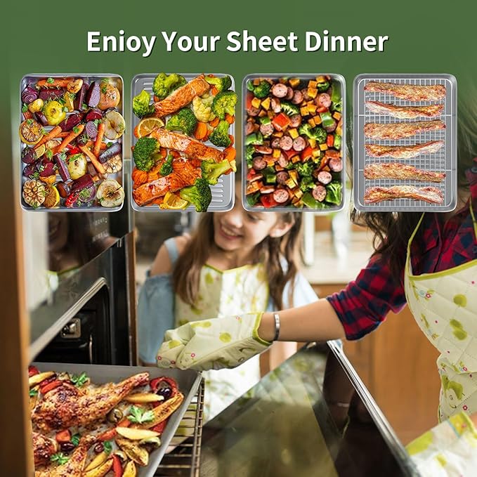 Baking Sheet with Wire Rack Set: 3 Baking Pans + 3 Cooling Racks for Cooking and Baking - Stainless Steel Nonstick Bacon Pans for Oven, Warp Resistant & Heavy Duty & Rust Free - Image 6