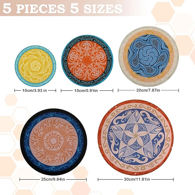 5-Size Reusable Beeswax Bowl Covers for Bread Proofing, Cotton Cloth Flexible Beeswax Wraps for Food Storage(Concentric Circle) - Image 2