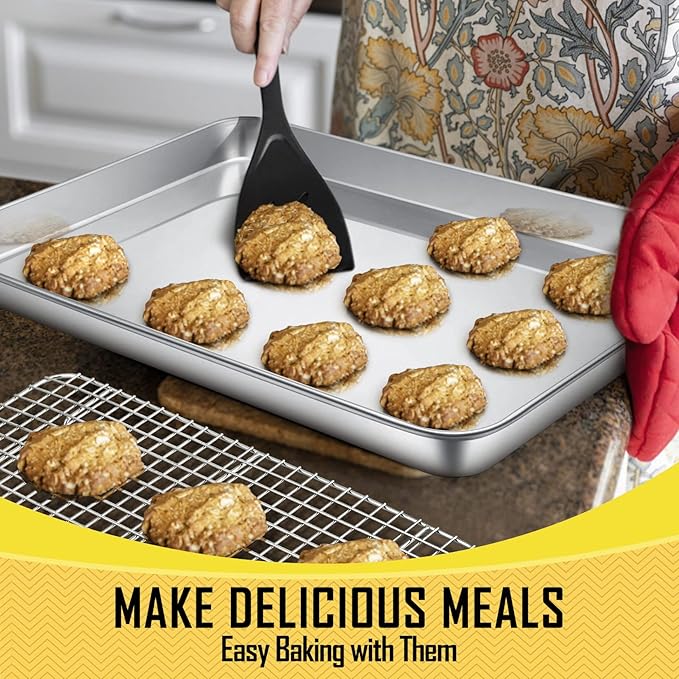 16 Inch Baking Sheet Pan with Cooling Rack Set, Joyfair Stainless Steel Toaster Oven Tray Pans with Grid Racks, Rectangular Bakeware for Cookie/Bacon, Heavy Duty & Rust-free, Dishwasher Safe