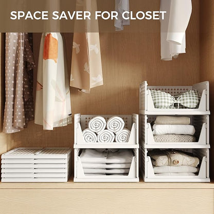 Pinkpum 6 Pack Closet Organizers Storage Bins, Stackable Plastic Drawer Basket for Clothing, Stackable Storage Bins Shelf Storage Container for Closet Wardrobe Bedroom Bathroom Office White - Image 3