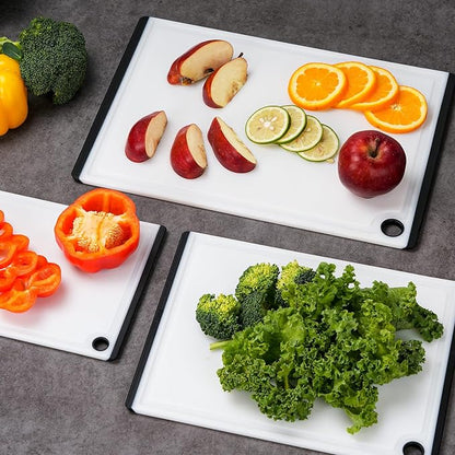 Kikcoin Plastic Cutting Boards for Kitchen, 3-Piece Large Cutting Board Set Dishwasher Safe Chopping Boards with Non-slip Feet and Juice Grooves, White - Image 4