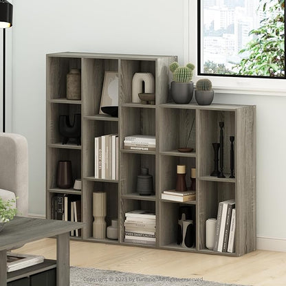 Furinno LUDER Book Shelf, 11-Cube Bookshelf, Reversible Bookcase, 9.4 x 29.1 x 41.7, Easy Assembly, for Living Room, Bedroom, Home Office, French Oak | Furinno, Luder, 11-Cube, Reversible, Open Shelf, Bookcase - Image 2