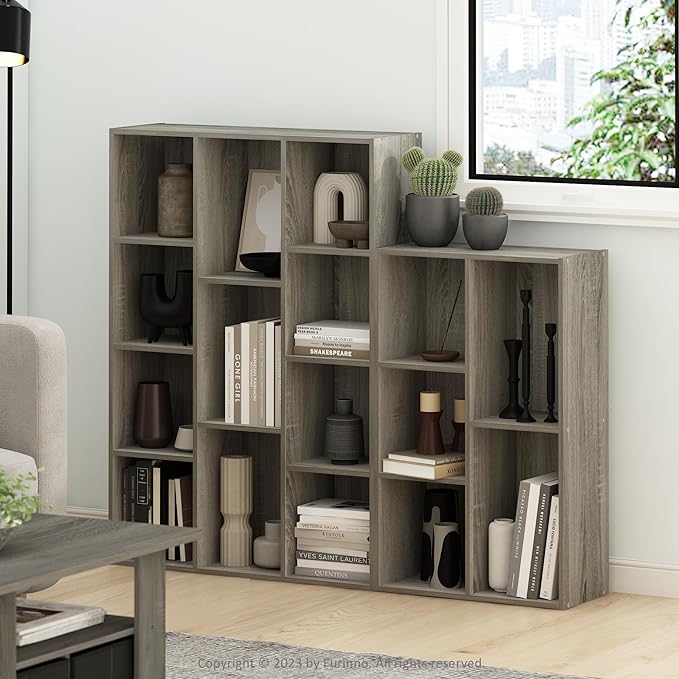 Furinno LUDER Book Shelf, 5-Cube Bookshelf, Reversible Bookcase, 9.4 x 19.5 x 31.5, Easy Assembly, for Living Room, Bedroom, Home Office, French Oak - Image 2