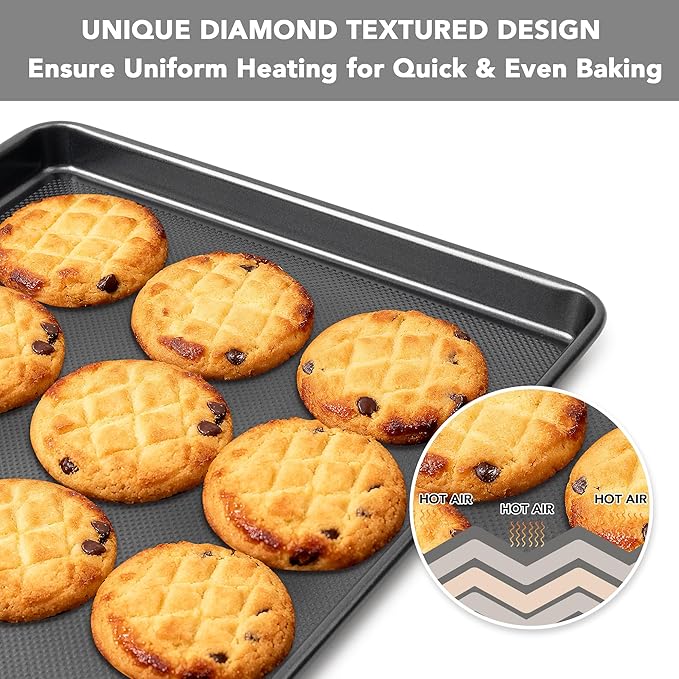 Tiawudi Baking Sheet Pan Set, 0.8mm Thick Heavy Duty Cookie Sheet with Diamond Texture Pattern, Nonstick Baking Tray for Oven, Carbon Steel Half, Jerry Roll Pan, Set of 3 - Image 4