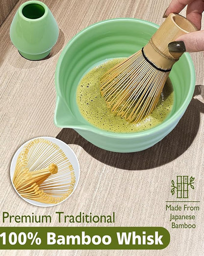 Vaiheng Matcha Whisk Set with Matcha Bowl, Matcha Whisk Holder Matcha Bamboo Whisk, Scoop, Sifter, Unique Gifts for Women Men Girl Friend Home Kitchen Decor（Light Green） - Image 4