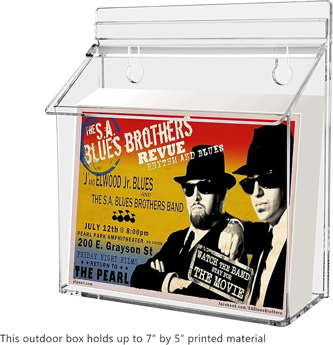 Marketing Holders Outdoor Brochure Holder Holds 7.5” x 5.5” Postcards Wall Mount Clear Acrylic Advertisement Box with Lid Store Front Display Take One Organizer Bin