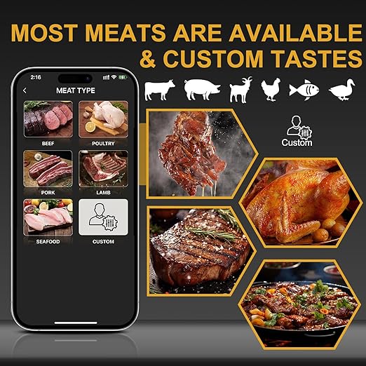 EIHO Wireless Bluetooth Meat Thermometer with 2 Ultra-Thin Probes, Smart Digital Food Thermometer 600FT Remote Range, Standalone Smart Base for Grill Smoker Roast Oven, Cooking Gifts - Image 8