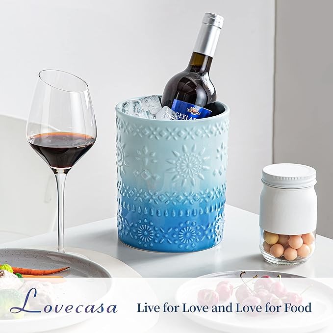 LOVECASA Extra Large Kitchen Utensil Holder, 7.2" Ceramic Farmhouse Utensil Holder For Kitchen Décor Countertop With Heavy And Sturdy Base, Utensil Crock Organizer, Blue - Image 4