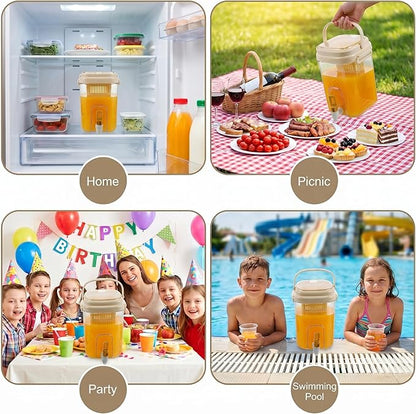 Drink Dispenser for Fridge with Filter Screen, 2L Leak-proof Plastic Beverage Dispenser with Spigot for Iced Tea, Lemonade, Juice, Water Pitcher Container for Bbq, Picnic & Partie (Yellow)