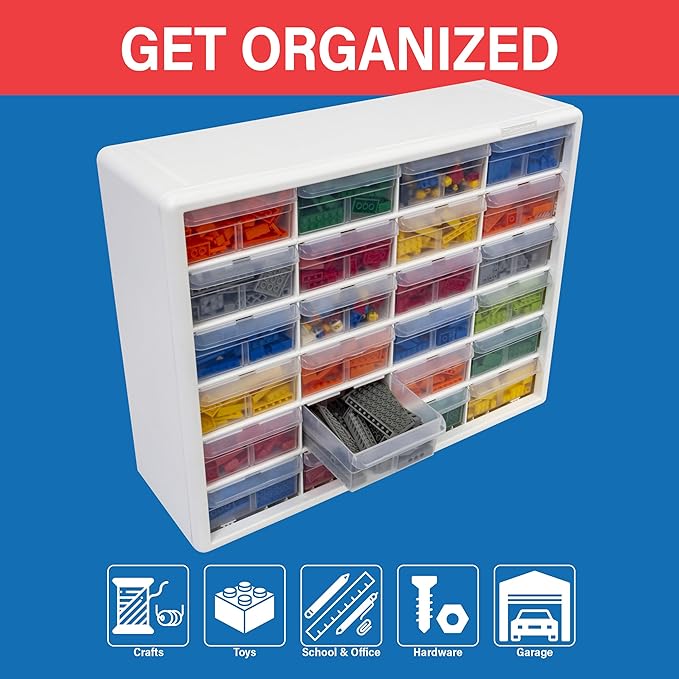 Akro-Mils 24-Drawer Plastic Drawer Storage Cabinet for Garage Organization, Bead Organizer, Building Bricks Storage, Teacher Toolbox, Makeup Organizer, 20" W x 6" D x 16" H, 10124 White - Image 4