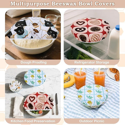 5-Size Reusable Beeswax Bowl Covers for Bread Proofing, Cotton Cloth Flexible Beeswax Wraps for Food Storage(Toast Cat) - Image 5