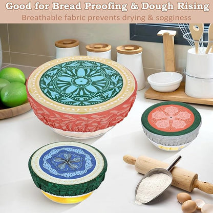 5-Size Reusable Beeswax Bowl Covers for Bread Proofing, Cotton Cloth Flexible Beeswax Wraps for Food Storage(Colorful Concentric Circle) - Image 4