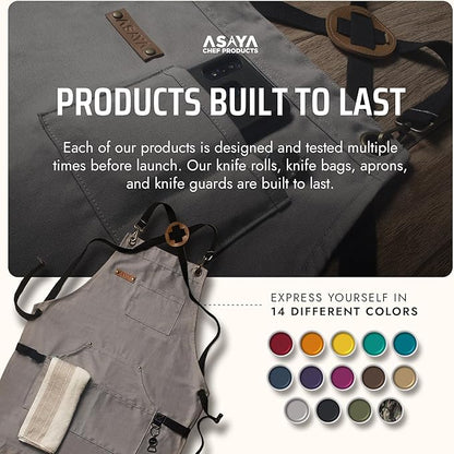 Asaya Chef and BBQ Apron with Bottle Opener and Hand Towel - 10oz Cotton Canvas, Stainless Steel Hardware - Cross Back Straps - Image 6